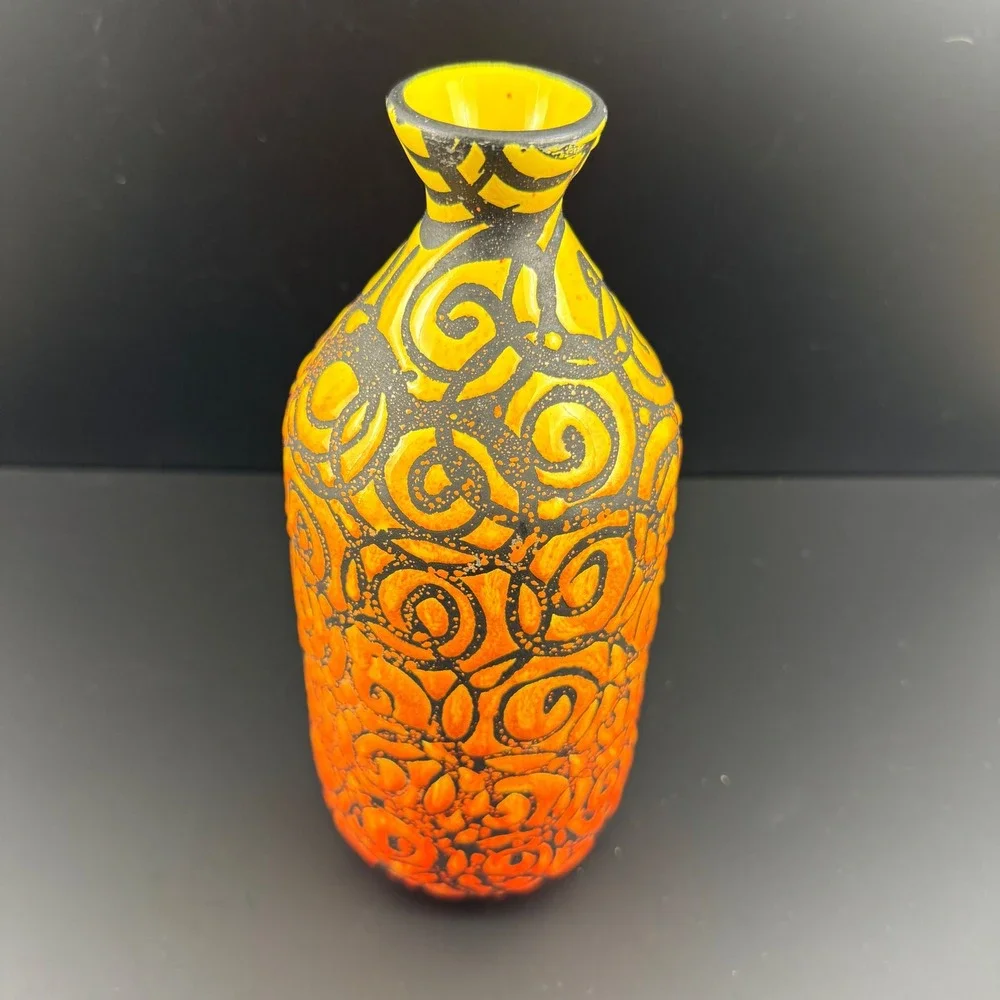 Alvino Bagni for Raymor Sgraffito Italian Pottery Vase Orange Yellow Mid Century
